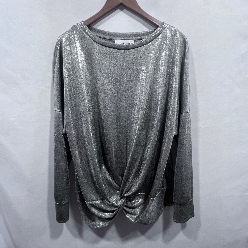 Fourteenth‎ Place Womens Metallic Silver Twist Front Knit Top Long Sleeve XL